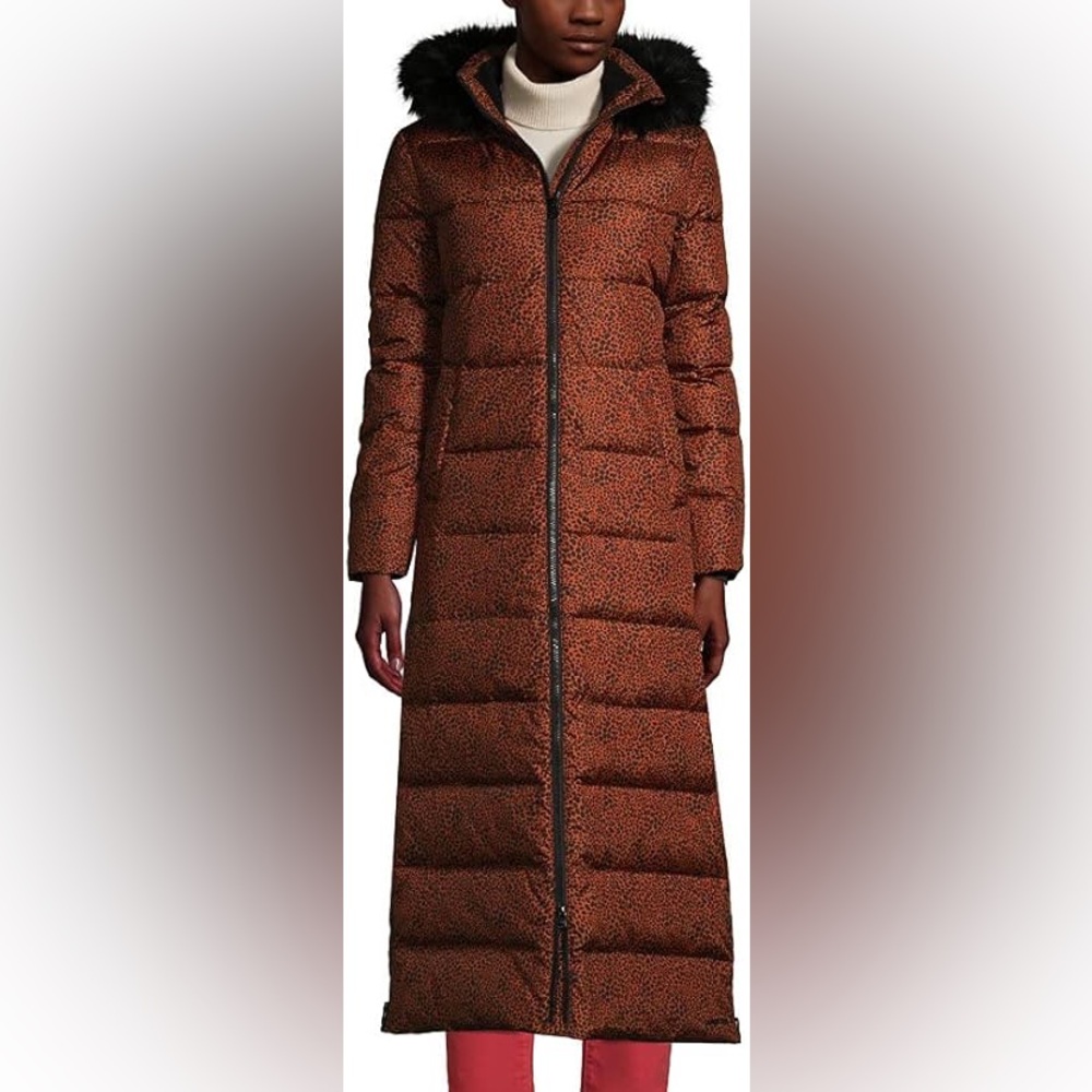 Lands' End Animal Print Maxi Puffer Jacket Size XS